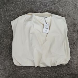 NWT Zara Cream Sleeveless Balloon Hem Blouse Size XL